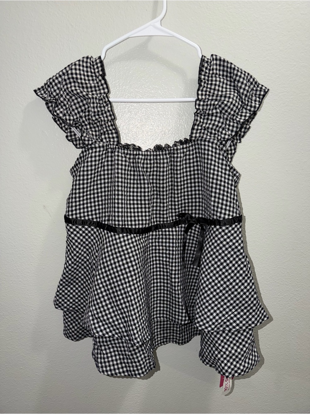 ROMWE Black & White Gingham Ruffle Camisole